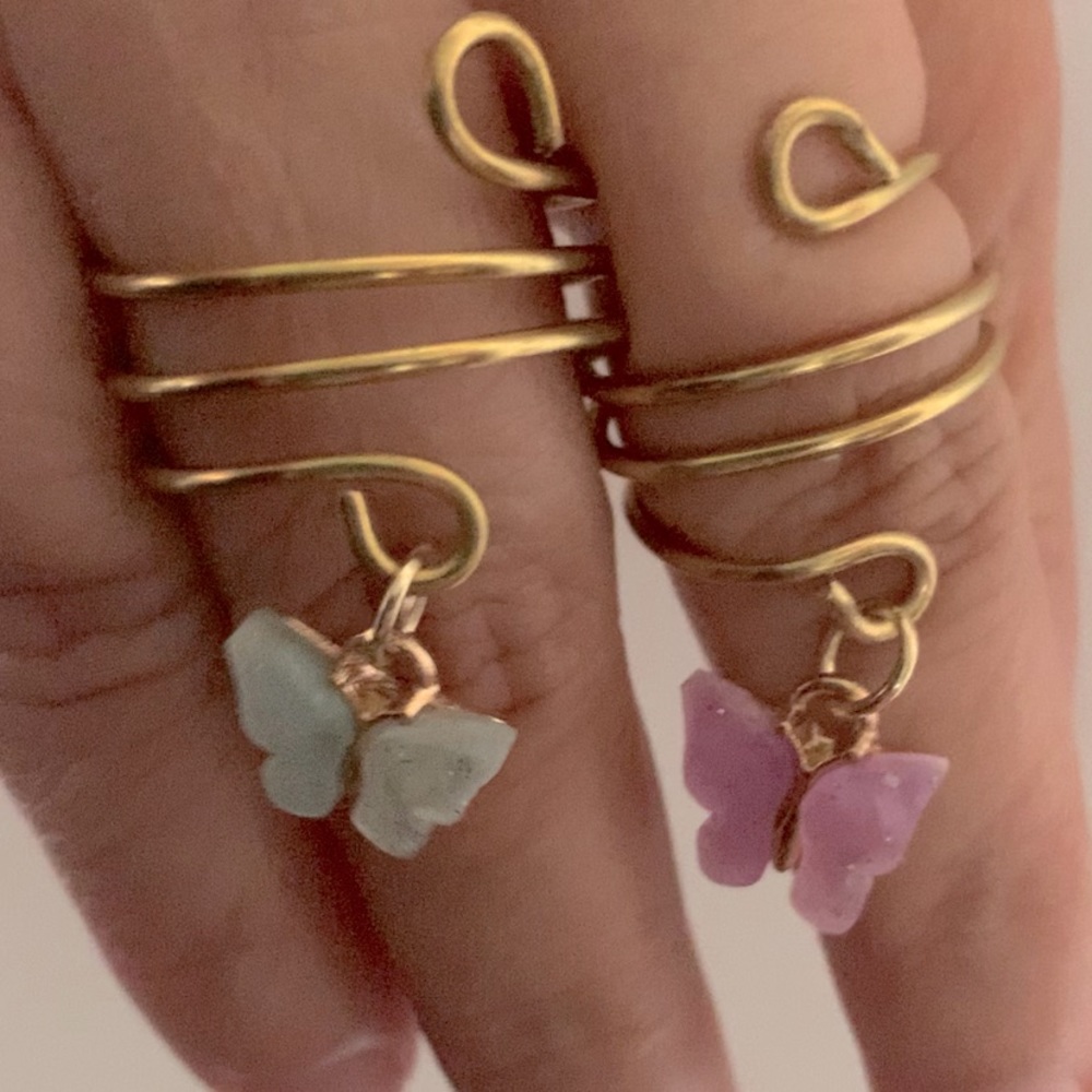 Handmade butterfly double ring